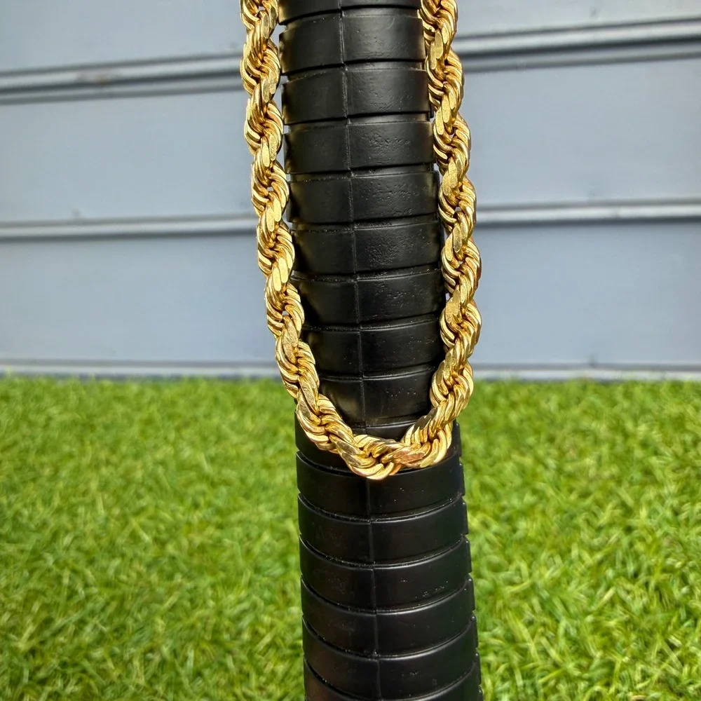 14K Yellow Gold 4mm Rope Chain Bracelet 8 Inch 10g Diamond Cut Solid Link MC
